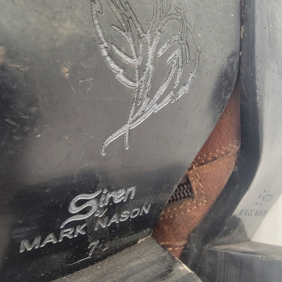 Mark Nason Leather Siren Boots  Sz 7 Harness Distressed Squared Toe Brown - Picture 11 of 12